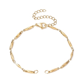 Ion Plating(IP) 304 Stainless Steel Faceted Bar Link Chain Bracelet Makings, Fit for Connector Charms, with Lobster Claw Clasp & Chain Extender