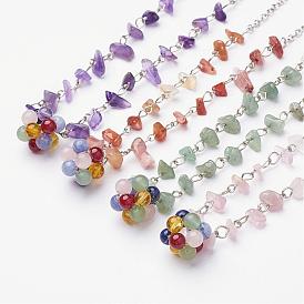 Pendentifs de pierres précieuses, avec pendentif perle ronde de pierres précieuses, chaînes de câble de fer, platine