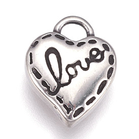 304 Stainless Steel Pendants, Heart with Word Love, For Valentine's Day