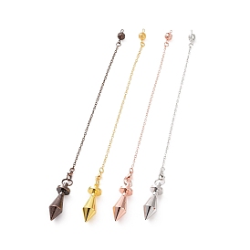 Brass Dowsing Pendulum Big Pointed Pendants, with Lobster Claw Clasps, Bicone, Cadmium Free & Lead Free