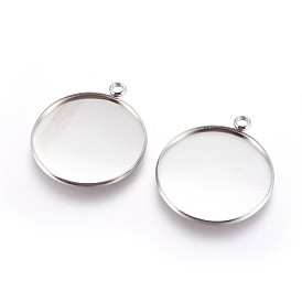 304 Stainless Steel Pendant Cabochon Settings, Plain Edge Bezel Cups, Flat Round