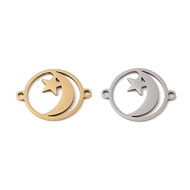 201 Stainless Steel Connector Charms, Ring with Star & Moon Links