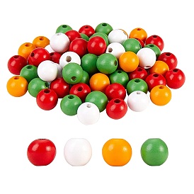 200Pcs 4 Colors Painted Natural Wood Beads, Round