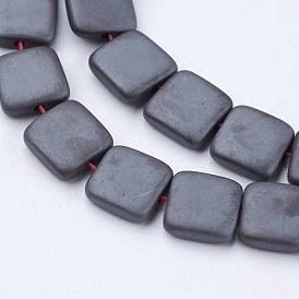 Non-magnetic Synthetic Hematite Beads Strands, Frosted, Square