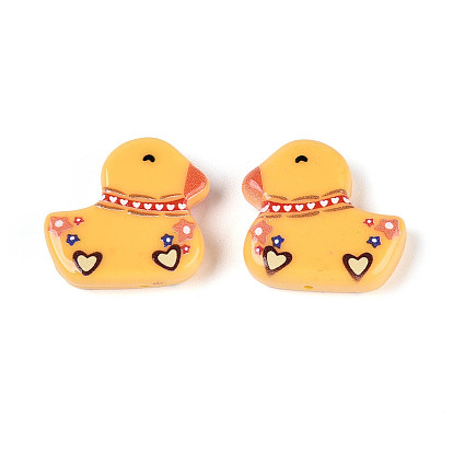 Печатные непрозрачные бусины из смолы, утка с узором в виде сердца и звезды