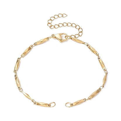 Ion Plating(IP) 304 Stainless Steel Faceted Bar Link Chain Bracelet Makings, Fit for Connector Charms, with Lobster Claw Clasp & Chain Extender