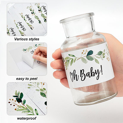 CRASPIRE 40Sheets 4 Style Water Bottle Label Stickers, Rectangle with Word Oh Baby, for Baby Shower Supplies