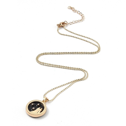 12PCS Alloy Rhinestone Pendant Necklaces, with Resin and Ball Chains, Flat Round with Constellation/Zodiac Sign, Golden, Black