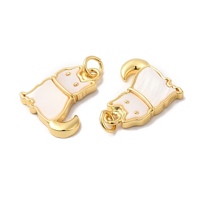 Rack Plating Brass Pendants, Cat Shape Charms, with Natural Shell, Long-Lasting Plated, Cadmium Free & Lead Free