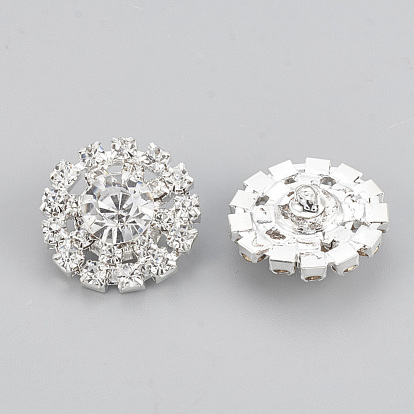 1-Hole Brass Rhinestone Shank Buttons, with Acrylic Rhinestone, Flat Round