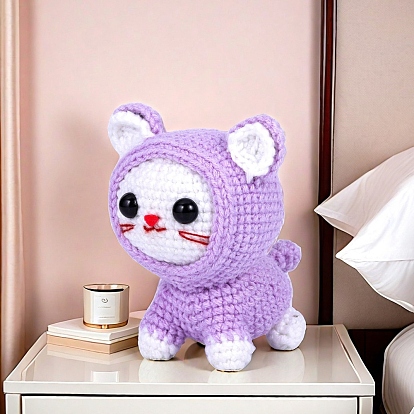 Наборы для вязания кошек своими руками для начинающих, включая крючок для вязания, иглу и пряжу, маркер стежка, волокнистый наполнитель, инструкции