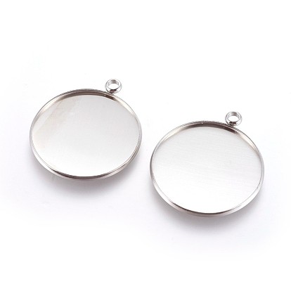 304 Stainless Steel Pendant Cabochon Settings, Plain Edge Bezel Cups, Flat Round