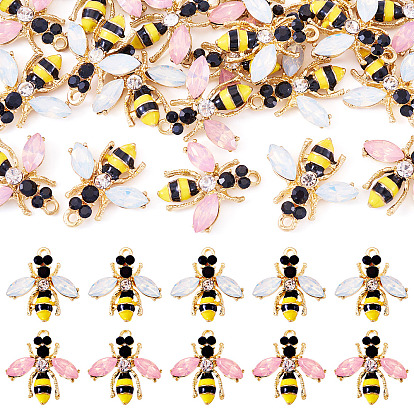 20 шт 2 цвета сплава эмалевые подвески, Пчелы, со стеклом, золотые