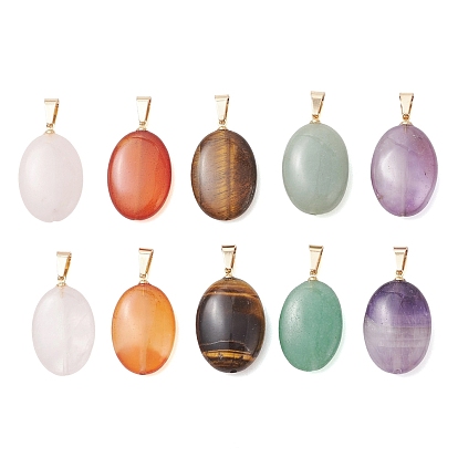 Подвески из натуральных смешанных драгоценных камней, овальные подвески 304 с защелками из нержавеющей стали, золотые