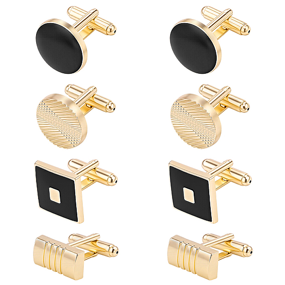 4 Pairs 4 Styles Alloy Cufflinks, Light Gold