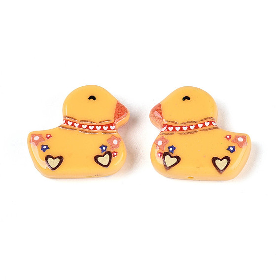 Печатные непрозрачные бусины из смолы, утка с узором в виде сердца и звезды