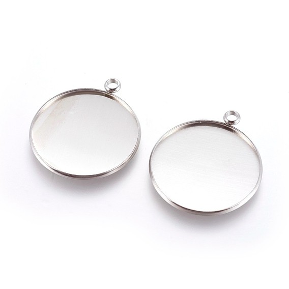 304 Stainless Steel Pendant Cabochon Settings, Plain Edge Bezel Cups, Flat Round