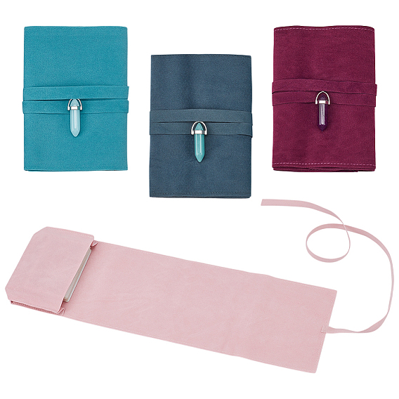 4шт 4цвета синтетические светящиеся камни подвески, Двойные подвески-шармы в форме заостренных/пулевидных предметов с железной фурнитурой платинового тона и 4шт. 4цветными бархатными мешочками для хранения карт Таро