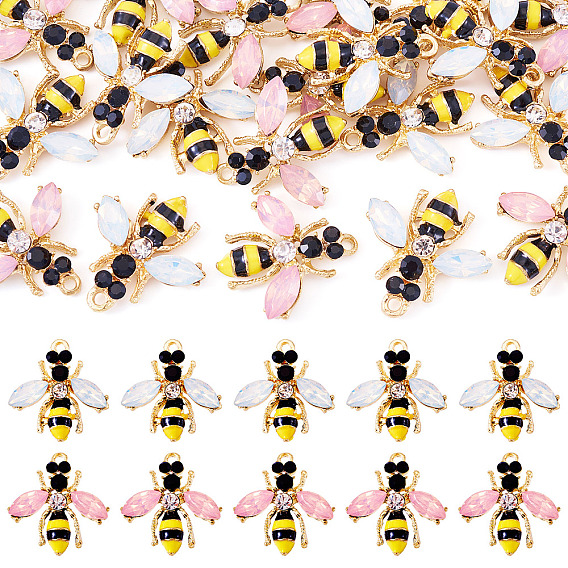 20 шт 2 цвета сплава эмалевые подвески, Пчелы, со стеклом, золотые