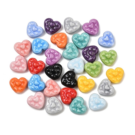 Handmade Porcelain Beads, Heart, Bright Glazed Porcelain