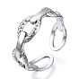 304 Stainless Steel Oval Open Cuff Ring, Hollow Ring for Women