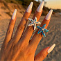 Alloy Enamel & Rhinestone Finger Rings, Starfish, with Plastic Pearl, Golden