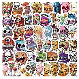 50Pcs Halloween Skull PVC Self Adhesive Cartoon Stickers, Waterproof Dreadful Food Decals for Laptop, Bottle, Luggage Decor