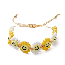 Glass Seed Braided Beads Bracelets, Smiling Face