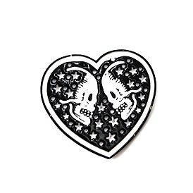 Halloween Double Skull Heart Alloy Enamel Pins, for Clothes Backpack