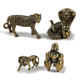 Brass 3D Animal Figurines, for Home Office Desktop Decoration, Antique Golden