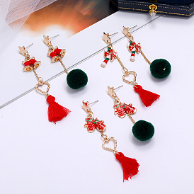 Festive Christmas Earrings with Tassels, Bells and Pom Poms
