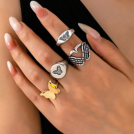 Zinc Alloy Cuff Open Rings Set, Butterfly