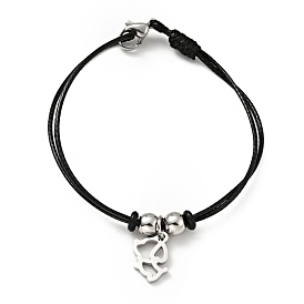 304 Stainless Steel Dog Charm Bracelet with Waxed Cord for Women