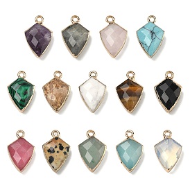 Драгоценный камень подвески, латунные щиты-талисманы, граненые, золотые