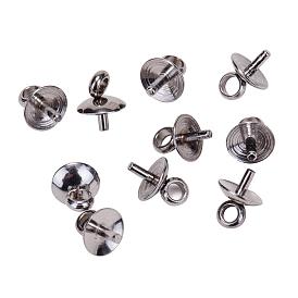 PandaHall Elite 304 Stainless Steel Cup Pearl Peg Bails Pin Pendants, For Half Drilled Beads, 6x5mm, Hole: 2.5mm, Pin: 1.5mm