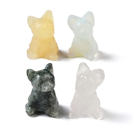 Natural & Synthetic Mixed Gemstone Carved Dog Figurines, for Home Office Desktop Feng Shui Ornament