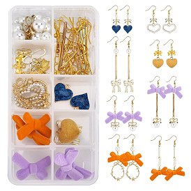 SUNNYCLUE DIY Bowknot Dangle Earring Making Kits, 14Pcs Bowknot & Heart Alloy/Acrylic/Plastic Pendants, 28Pcs Bowknot Acrylic & Glass Beads, Alloy & Brass Links and Brass Earring Findings