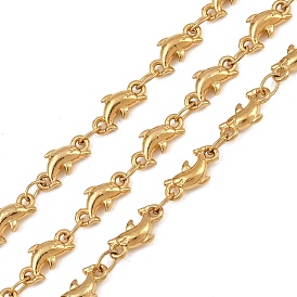 5M 304 Stainless Steel Dolphin Link Chains, Soldered, with Spool, Ion Plating(IP), Long-Lasting Plated