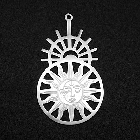 201 Stainless Steel Pendants, Laser Cut, Helm with Sun & Moon
