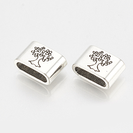Tibetan Style Alloy Slide Charms, Cadmium Free & Lead Free, Rectangle with Tree of Life