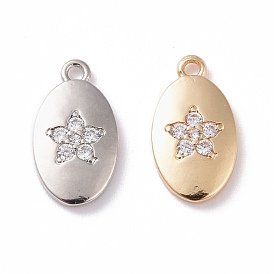 Messing micro pave klar zirkonia charme, cadmiumfrei und bleifrei, Oval mit Blume