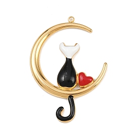 304 подвески из нержавеющей стали, с эмалью, луна с кошачьими чарами, вакуумное покрытие pvd, реальный 18 k позолоченный