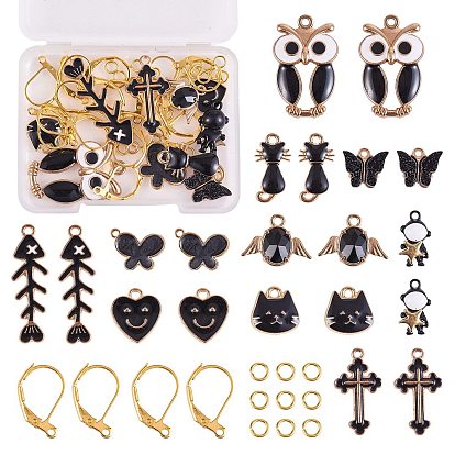 Kit de fabricación de aretes de bricolaje, incluyendo colgantes de aleación de esmalte, colgantes de cristal, anillas de hierro y fornituras de pendientes con cierre de palanca