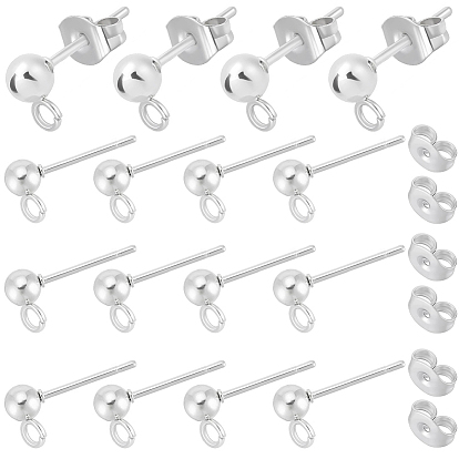100Stk. 304 Ohrstecker aus Edelstahl, mit Schlaufe und Ohrmutter / Ohrringrücken