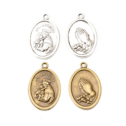 Pendentif en alliage, Breloques ovales avec l'inscription Saint Antoine, pour Pâques