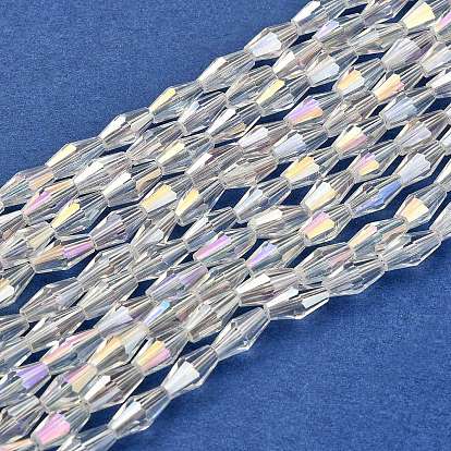 Electroplate Glass Beads Strands, AB Color Plated, Faceted, Bicone, 8x4x4mm, Hole: 1mm