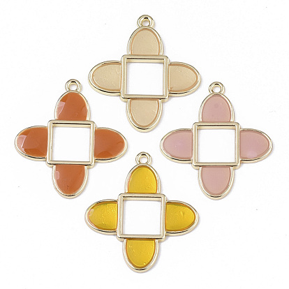 Light Gold Plated Alloy Open Back Bezel Pendants, with Epoxy Resin, For DIY UV Resin, Epoxy Resin, Pressed Flower Jewelry, Flower