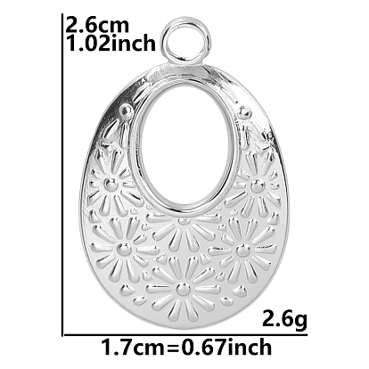 Stainless Steel Pendants, Oval with Flower Charm