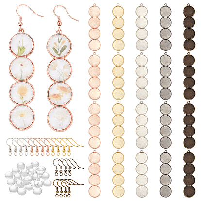 Набор для самостоятельного изготовления сережек-куполов, включая плоские круглые подвески из сплава с кабошоном, Латунные крючки для сережек, Кабошоны из стекла