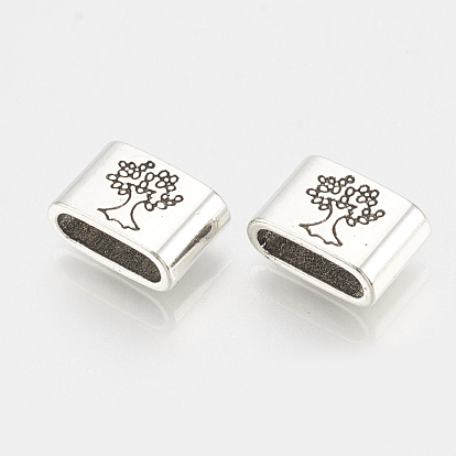Tibetan Style Alloy Slide Charms, Cadmium Free & Lead Free, Rectangle with Tree of Life